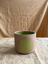 Load image into Gallery viewer, Raw clay with chartreuse dots mug