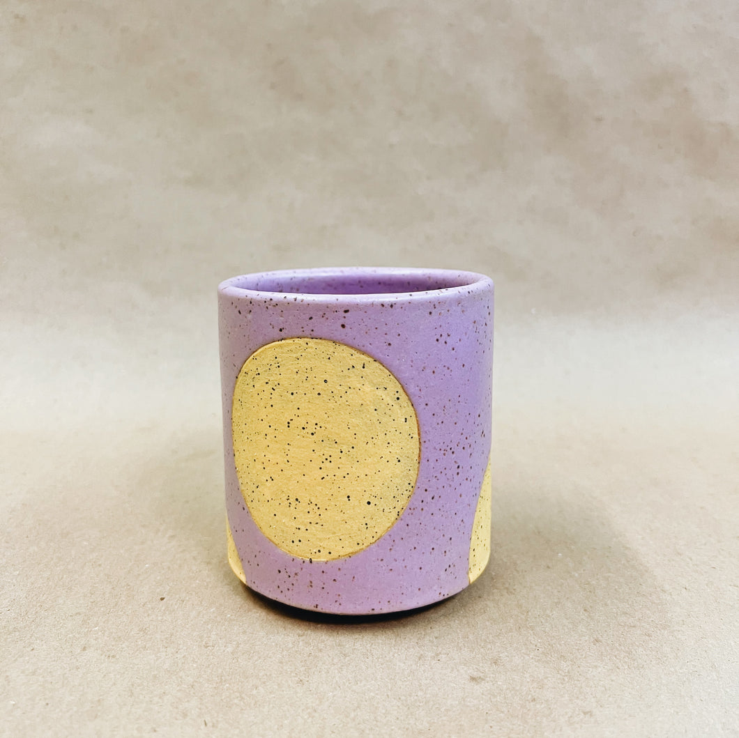 Discounted purple with yellow dots Tumbler no lid