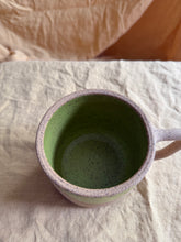 Load image into Gallery viewer, Raw clay with chartreuse dots mug
