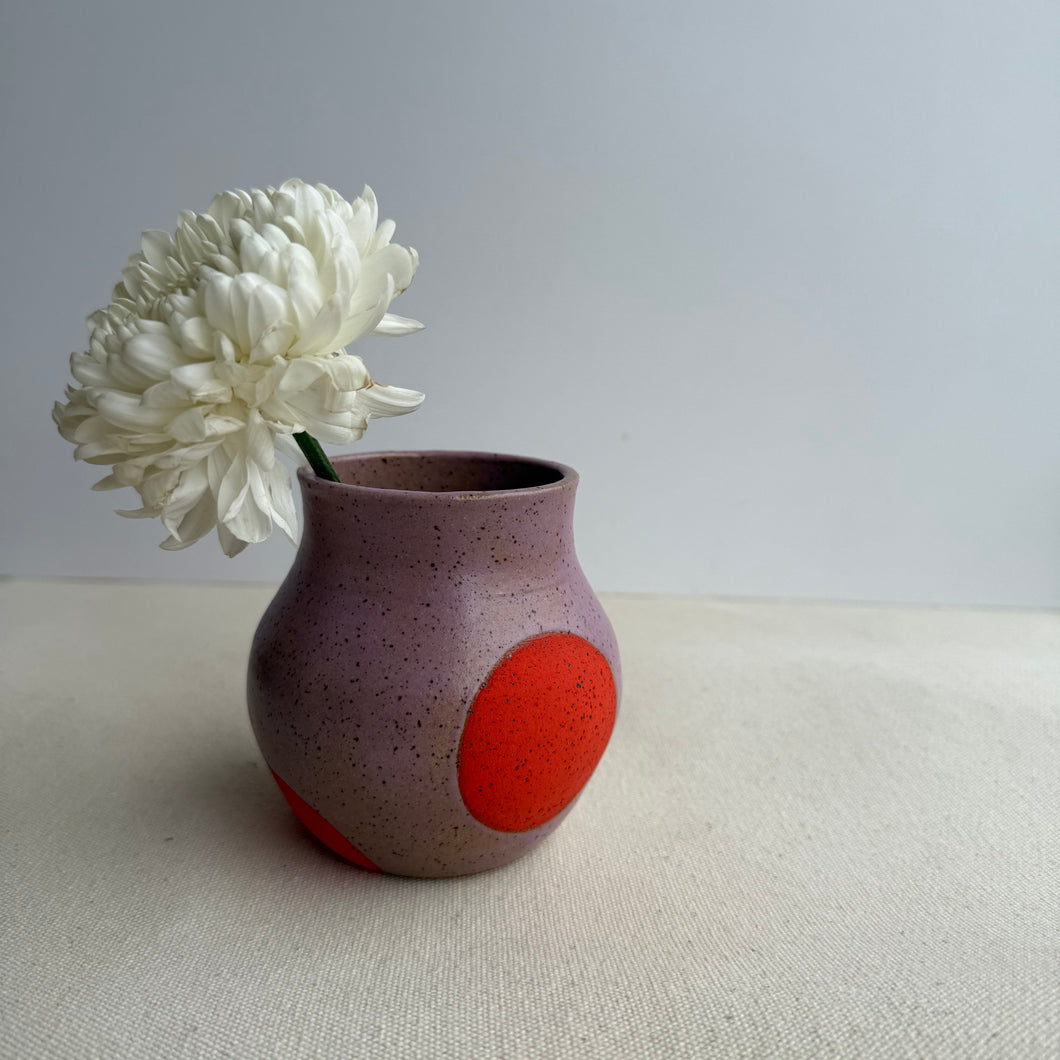 Small Bud vase- purple w/red circles