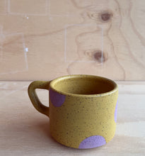 Load image into Gallery viewer, Yellow mug with purple dot

