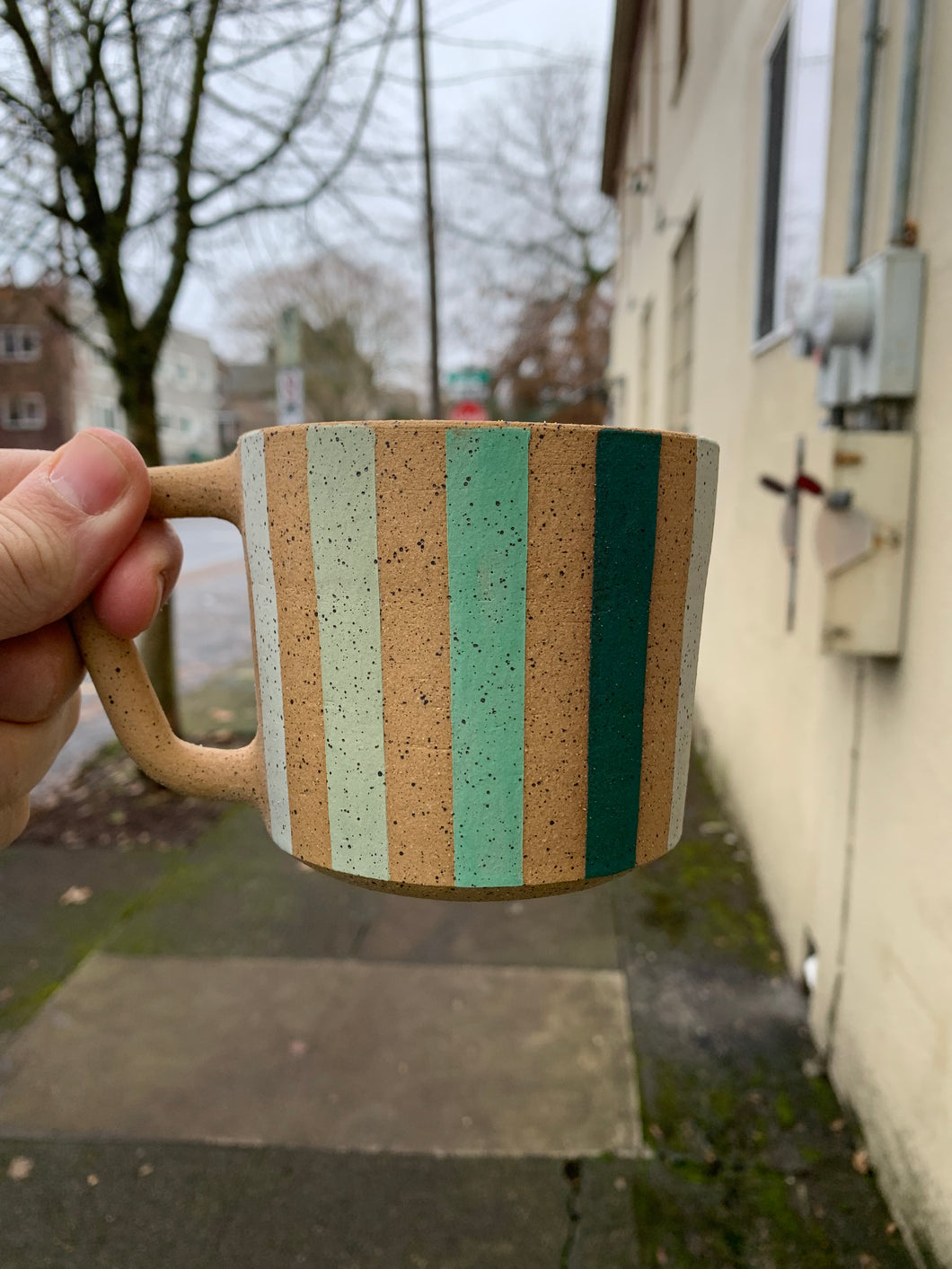 Slightly flawed discounted stripe mug